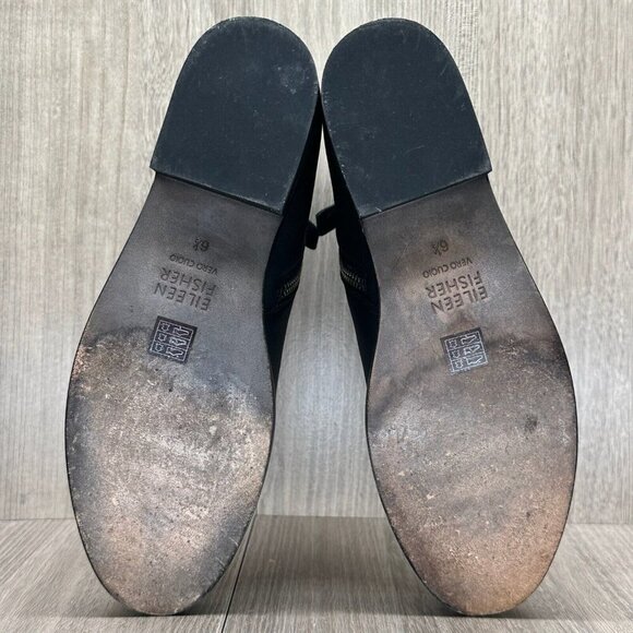 Eileen Fisher Boots Size 6.5 Knitted Chelsea Ankle Stacked Heel Leather Black - Picture 11 of 12